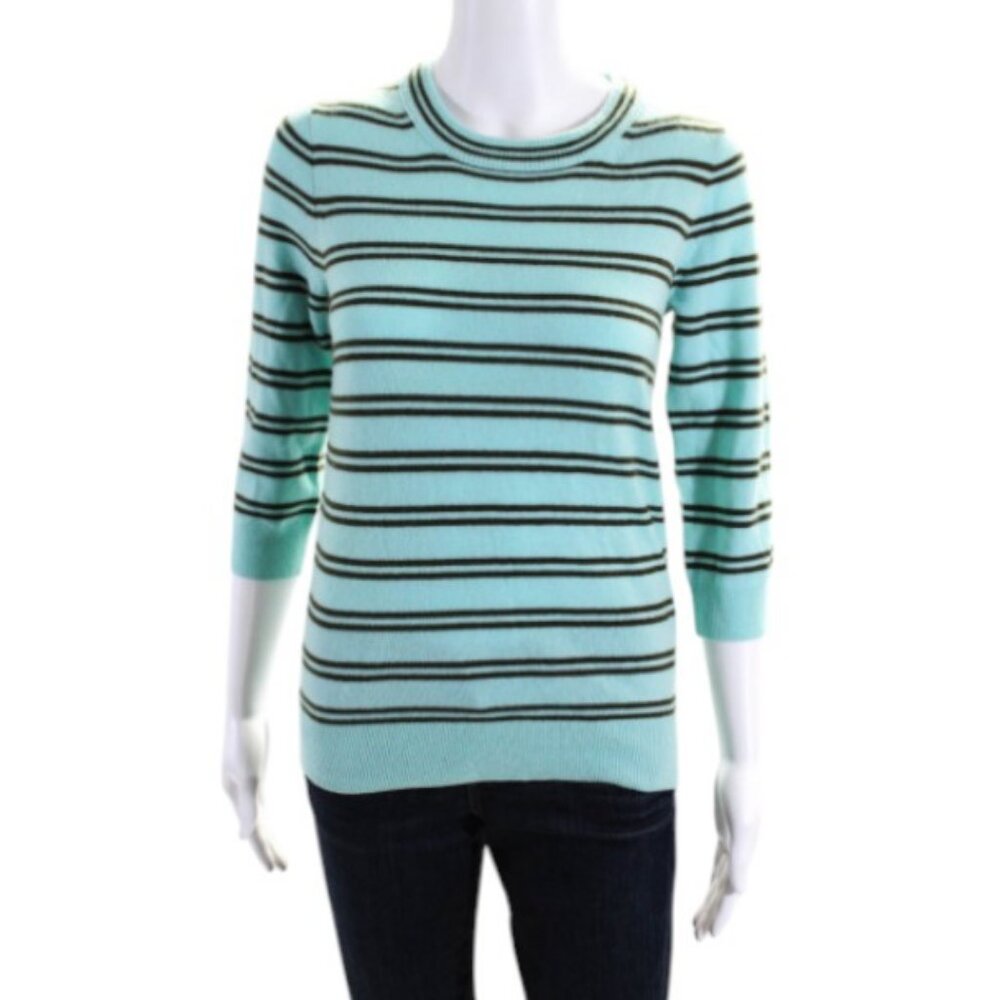 J.Crew turquoise striped Italian 100% cashmere sweater size XXS